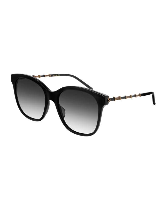 Square Acetate Bamboo Effect Arms Sunglasses
